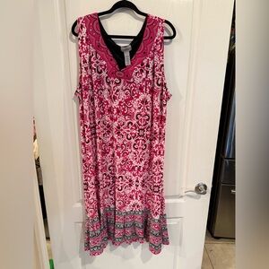 Catherines Fun & Flouncy Shift Dress Pink black white Burst Scroll plus size 3x
